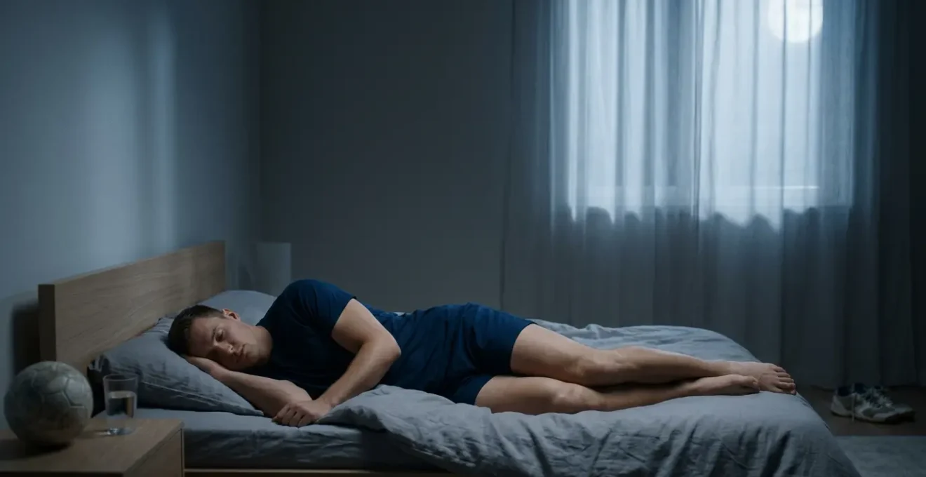 Athlète de handball en phase de récupération nocturne profonde, symbolisant la reconstruction musculaire pendant le sommeil