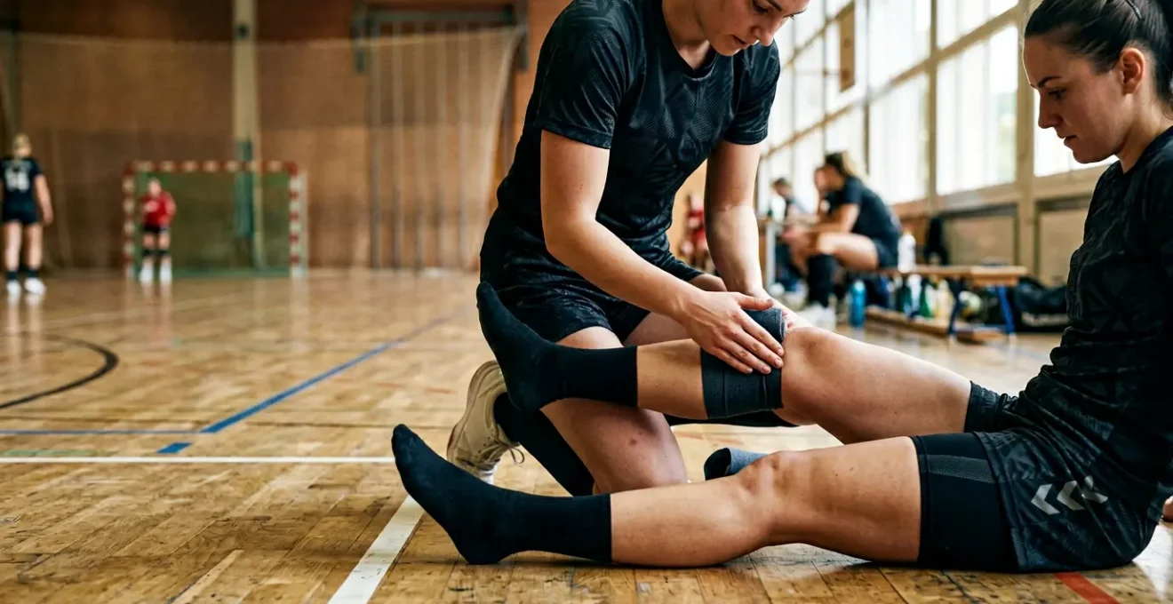 Premiers gestes d'urgence après une blessure musculaire lors d'un match de handball