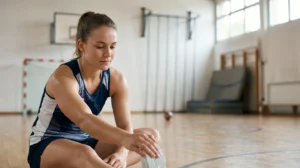 Joueur de handball reprenant l'entraînement avec précaution après les vacances d'été